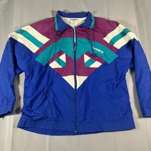 Vintage Hummel XXL Windbreaker Jacket 90s Blue Purple Teal Colorblock Broken Zip